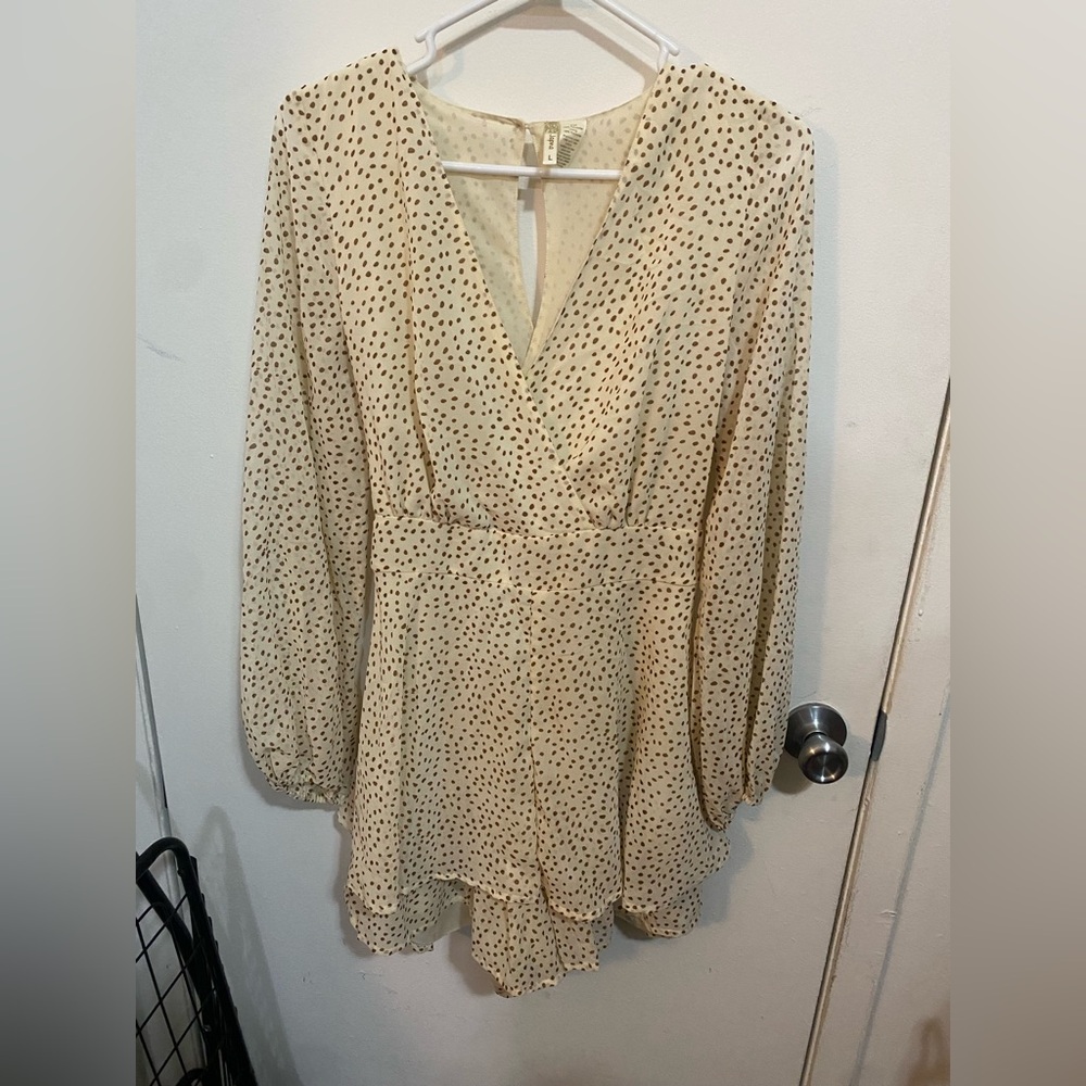 Cream Polka Dot Long Sleeve Romper